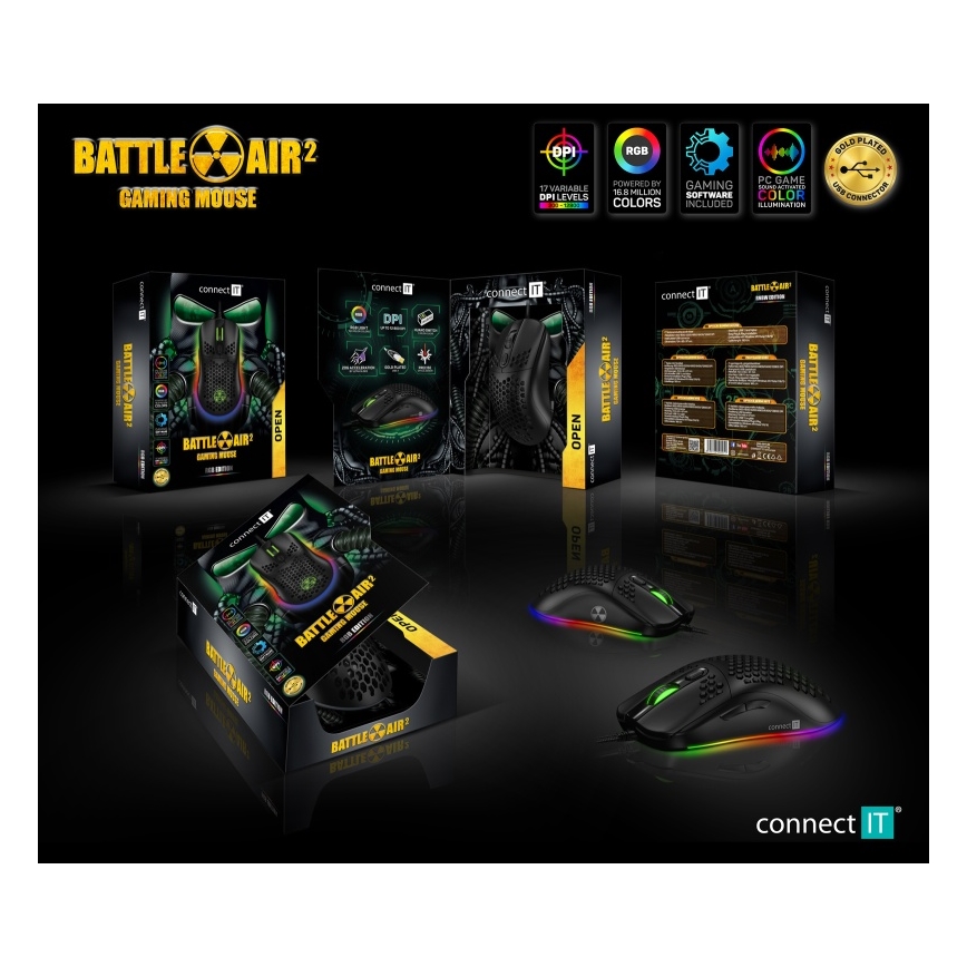 CONNECT IT CMO-5511-BK - LED RGB Langallinen pelihiiri 200-12800 DPI musta