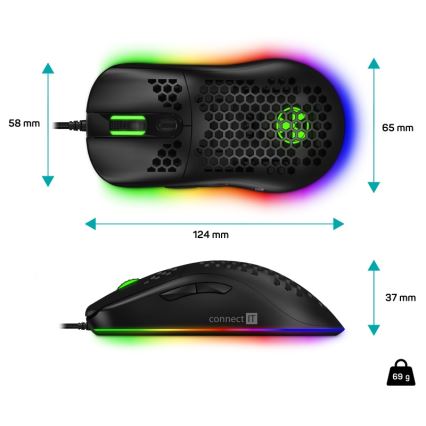 CONNECT IT CMO-5511-BK - LED RGB Langallinen pelihiiri 200-12800 DPI musta