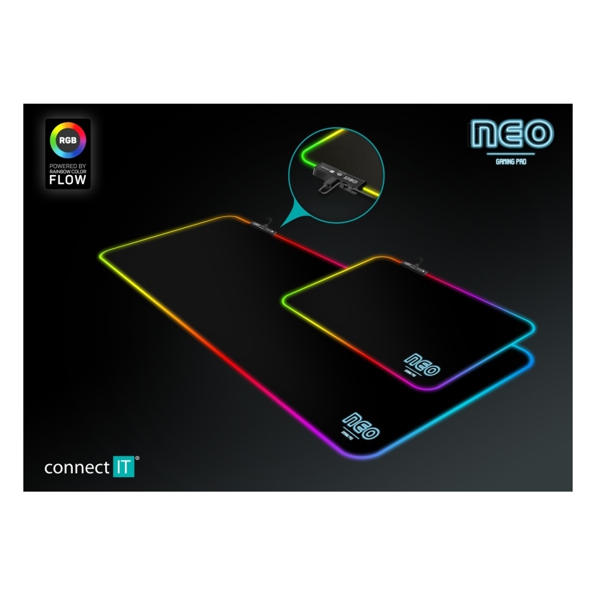 CONNECT IT CMP-3100-SM - LED RGB Pelialusta hiirelle 32x24,5 cm musta