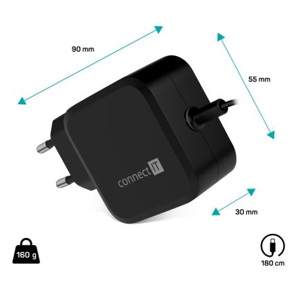 CONNECT IT CNP-1660-BK - Yleiskäyttöinen virtalähde kannettaville tietokoneille USB-C 67W