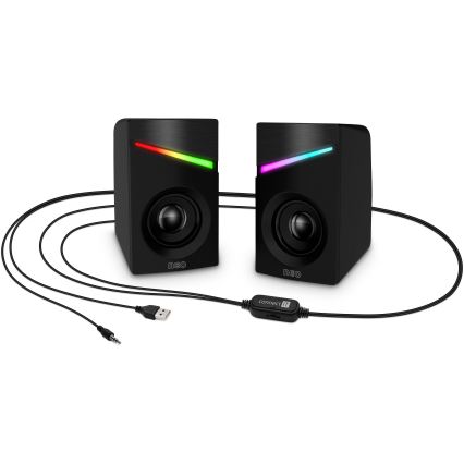 CONNECT IT CSP-1100-BK - SETTI 2x LED RGB Pelaaminen kaiutin 6W/5V musta