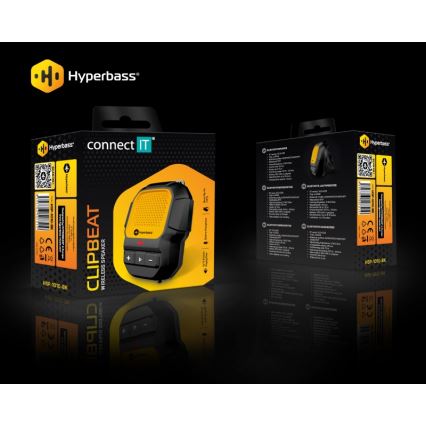 CONNECT IT HSP-1010-BK - Langaton ClipBEAT-kaiutin mikrofonilla, 2W/5V, 560 mAh, IPX7, musta/keltainen