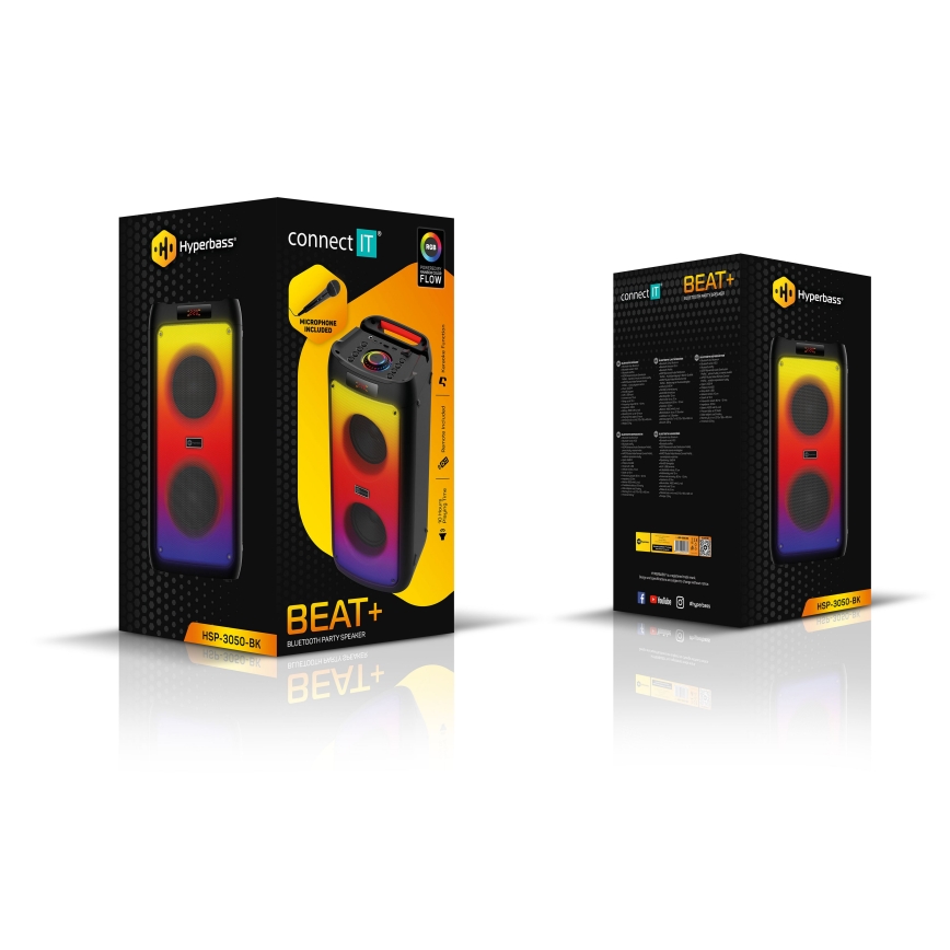 CONNECT IT HSP-3050-BK - LED Langaton kaiutin mikrofonilla 60W/5V 4500 mAh musta + kauko-ohjaus