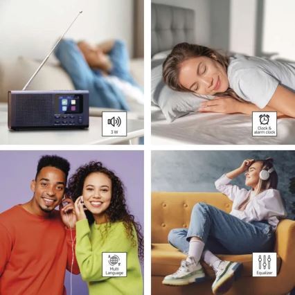 DAB DAB+ FM-radio 3W/5V/4xAA musta
