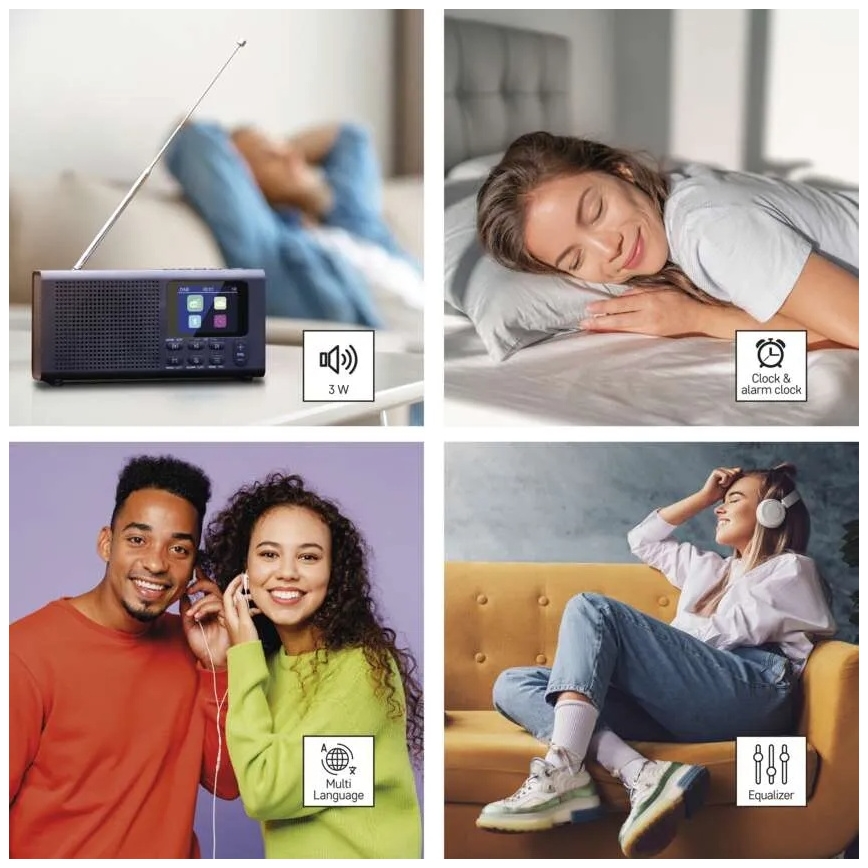 DAB DAB+ FM-radio 3W/5V/4xAA musta