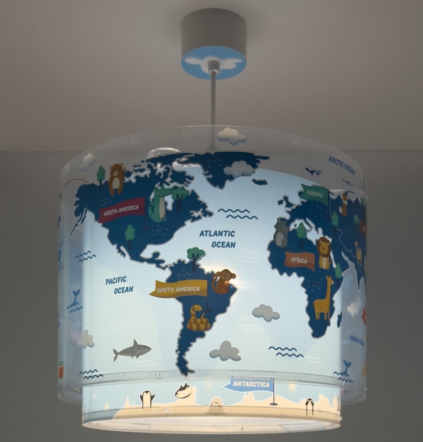 Dalber 40672 - Lasten kattovalaisin WORLD 1xE27/15W/230V sininen