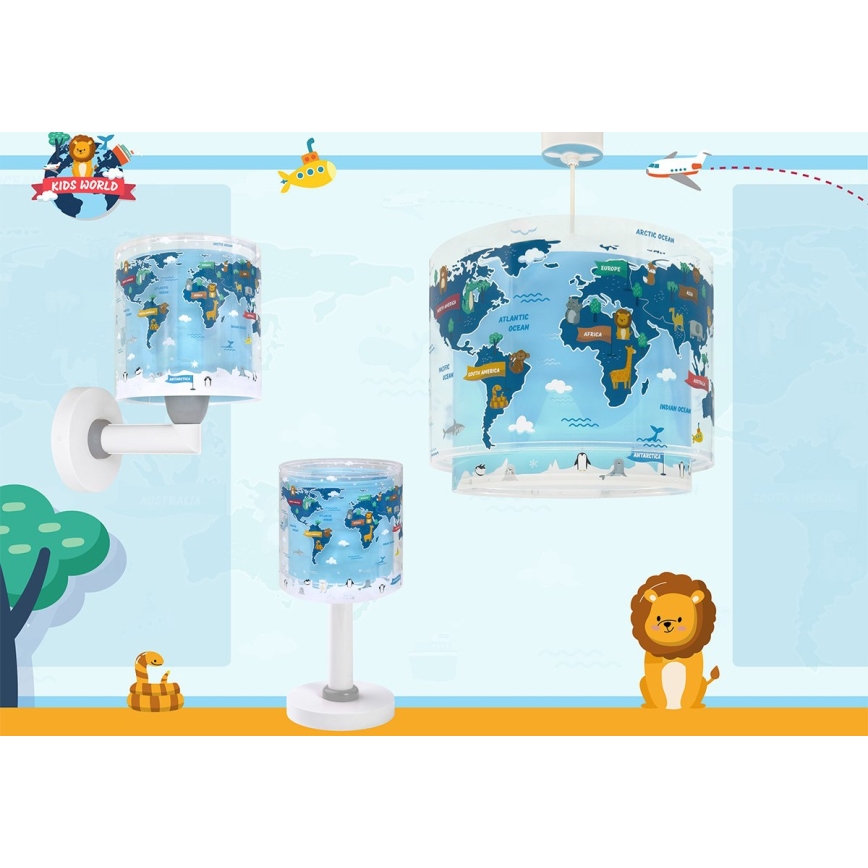 Dalber 40679 - Lasten seinävalaisin WORLD 1xE27/15W/230V sininen