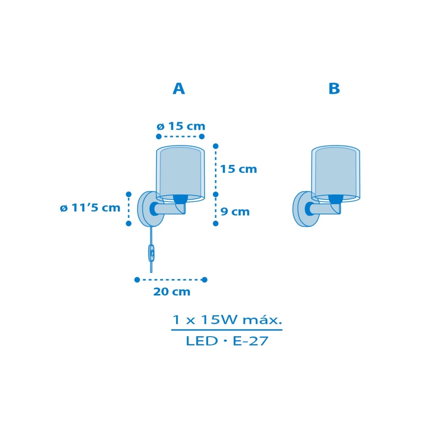 Dalber 40679 - Lasten seinävalaisin WORLD 1xE27/15W/230V sininen