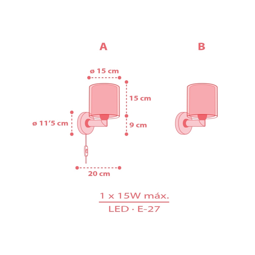 Dalber 41199 - Lasten seinävalaisin RAINBOW 1xE27/15W/230V monivärinen
