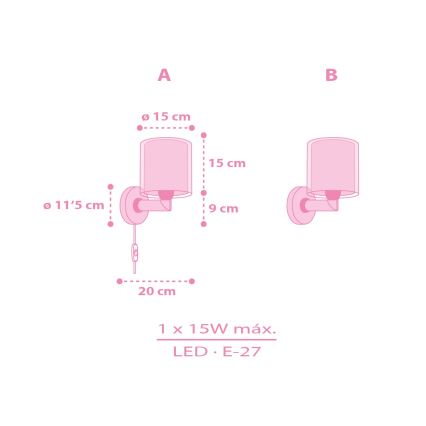 Dalber 41259 - Lasten seinävalaisin HELLO KITTY&FRIENDS 1xE27/15W/230V vaaleanpunainen