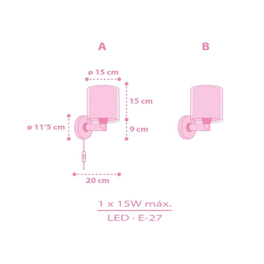 Dalber 41259 - Lasten seinävalaisin HELLO KITTY&FRIENDS 1xE27/15W/230V vaaleanpunainen