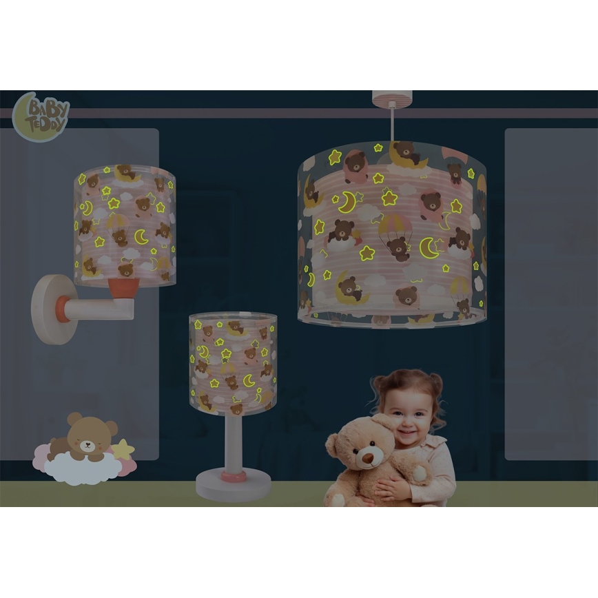 Dalber 41579S - Lasten seinävalaisin BABY TEDDY 1xE27/15W/230V vaaleanpunainen