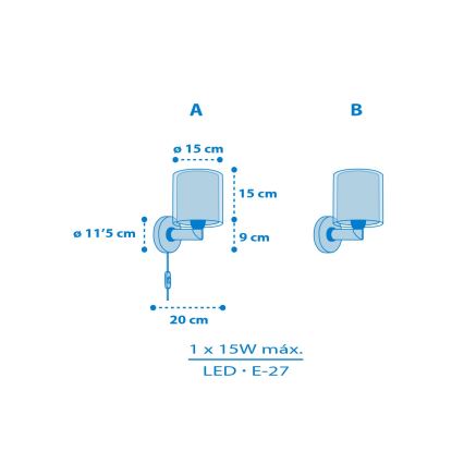 Dalber 41579T - Lasten seinävalaisin BABY TEDDY 1xE27/15W/230V sininen