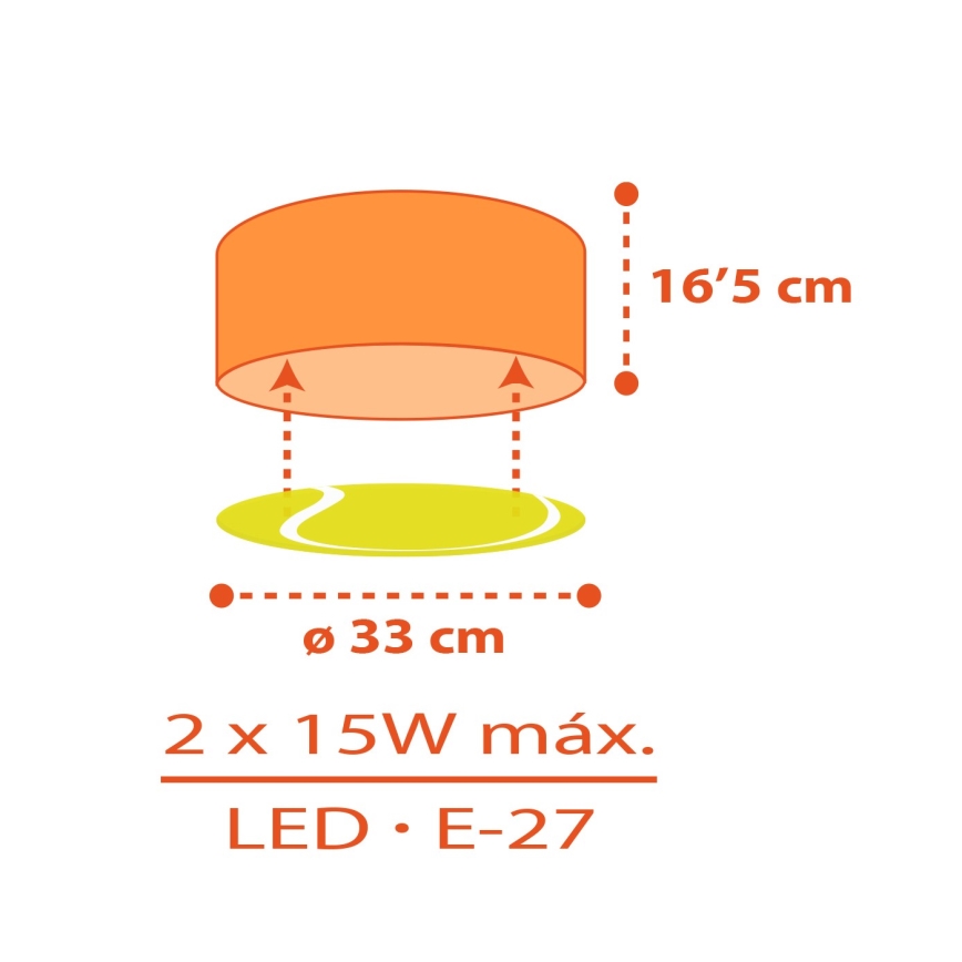 Dalber 41756 - Lasten kattovalaisin TENNIS 2xE27/15W/230V