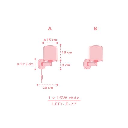 Dalber 41769S - Lasten seinävalaisin KAWAII FRIENDS 1xE27/15W/230V vaaleanpunainen