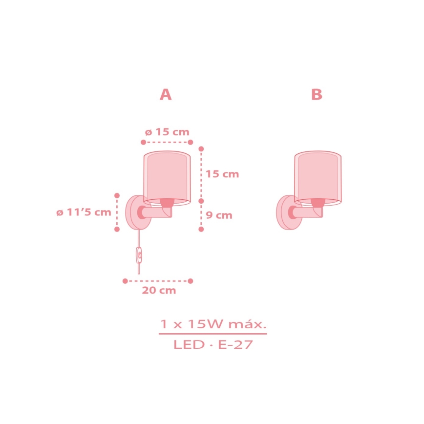 Dalber 41769S - Lasten seinävalaisin KAWAII FRIENDS 1xE27/15W/230V vaaleanpunainen