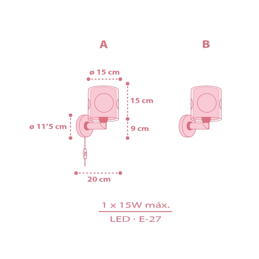 Dalber 60919 - Lasten seinävalaisin PRINCESS DANCE 1xE27/15W/230V, vaaleanpunainen