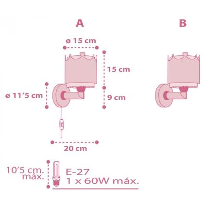 Dalber 61109 - Lasten seinävalo LITTLE QUEEN 1xE27/60W/230V