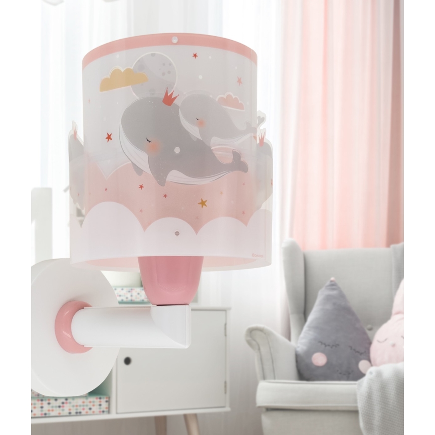 Dalber 61179S - Lasten seinävalaisin WHALE DREAMS 1xE27/15W/230V vaaleanpunainen