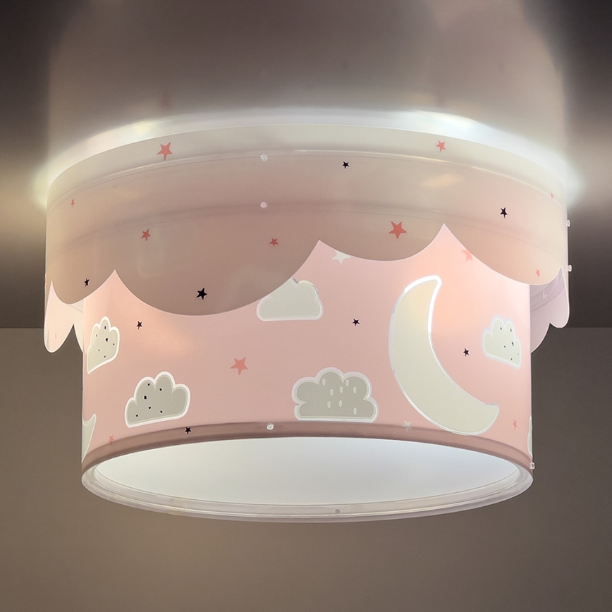 Dalber 61236S - Lasten kattovalaisin MOON 2xE27/60W/230V pinkki