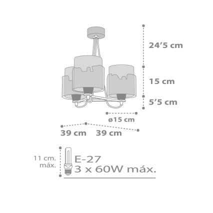 Dalber 61687 - Lasten kattokruunu BABY TRAVEL 3xE27/60W/230V
