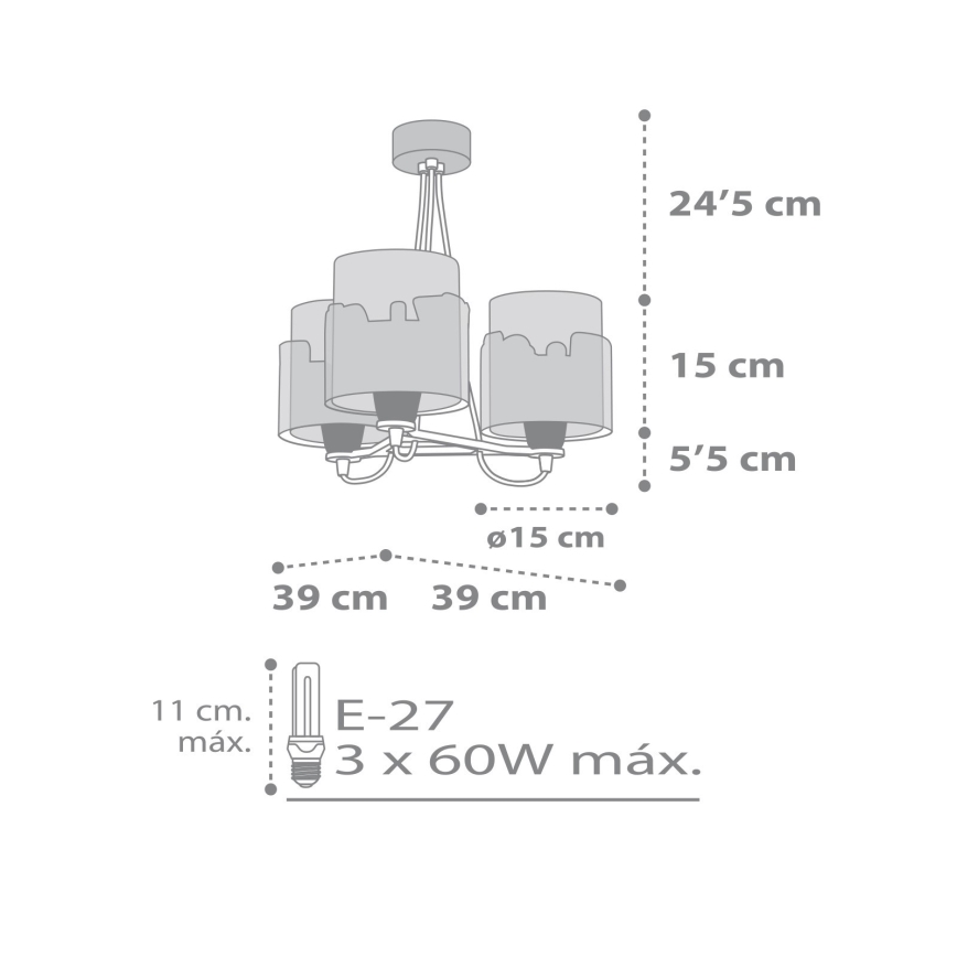 Dalber 61687 - Lasten kattokruunu BABY TRAVEL 3xE27/60W/230V