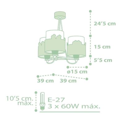 Dalber 61717H - Lasten kattokruunu SWEET LOVE 3xE27/60W/230V vihreä