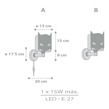 Dalber 61809 - Lasten seinävalaisin DARK HERO 1xE27/15W/230V
