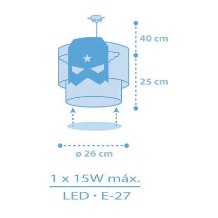 Dalber 61812 - Lasten kattokruunu SININEN HERO 1xE27/15W/230V