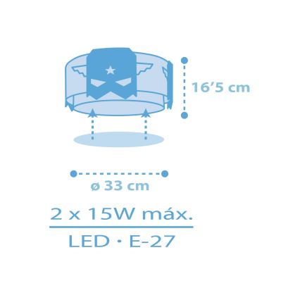 Dalber 61816 - Lasten kattovalaisin SININEN HERO 2xE27/15W/230V