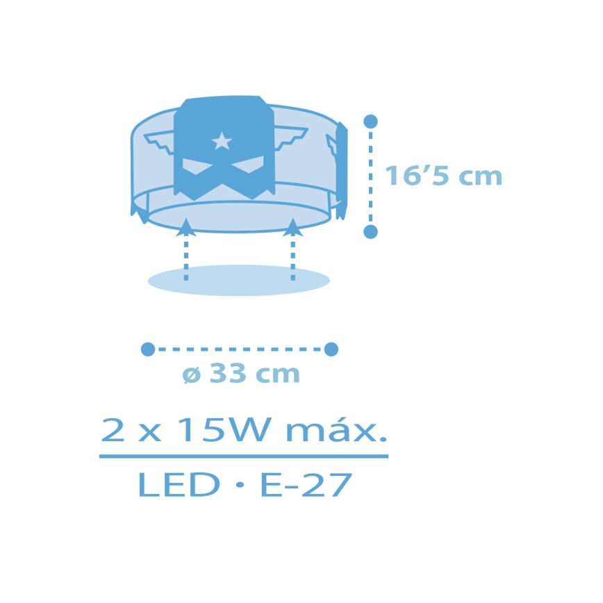 Dalber 61816 - Lasten kattovalaisin SININEN HERO 2xE27/15W/230V