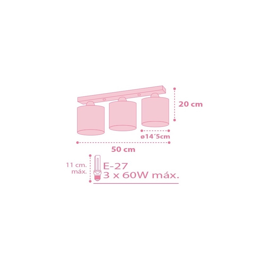 Dalber 62003S - Lasten kattovalo COLORS 3xE27/60W/230V