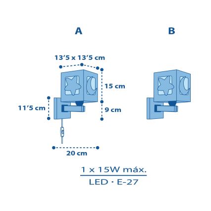 Dalber 63239T - Lasten seinävalaisin MOONLIGHT 1xE27/15W/230V sininen