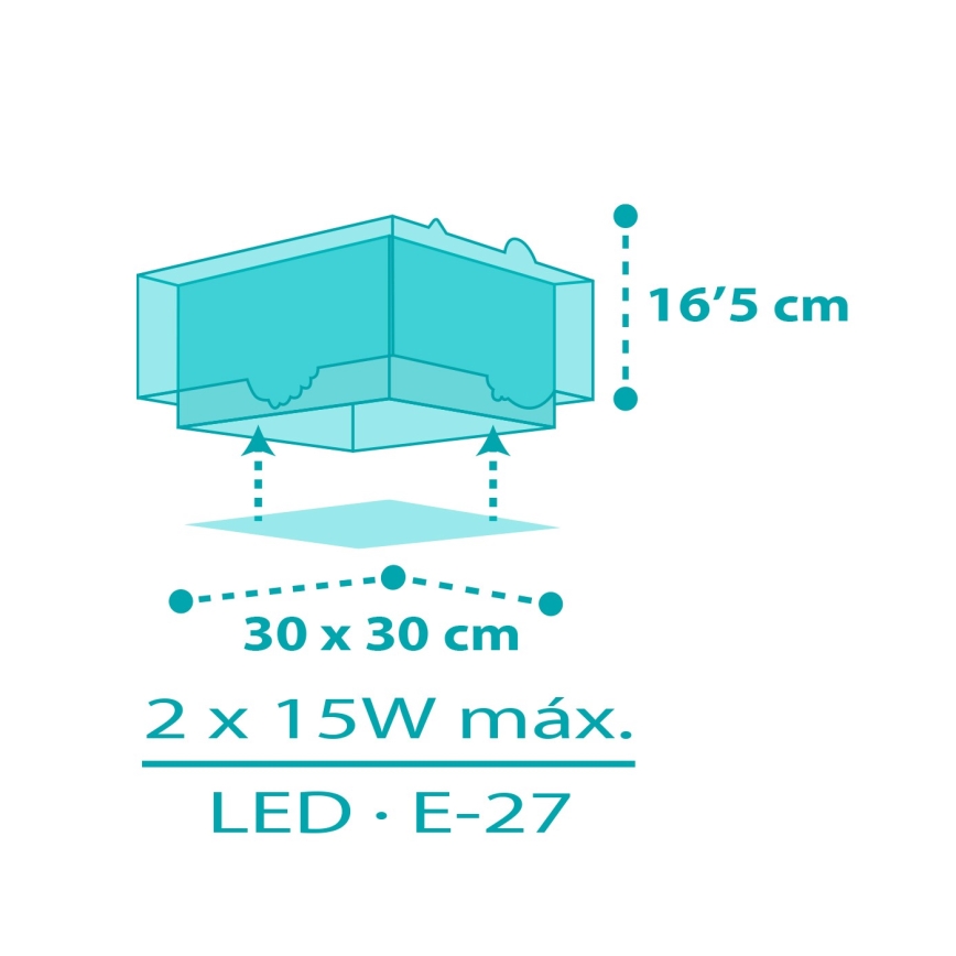Dalber 63316 - Lasten kattovalaisin HAPPY JUNGLE 2xE27/15W/230V