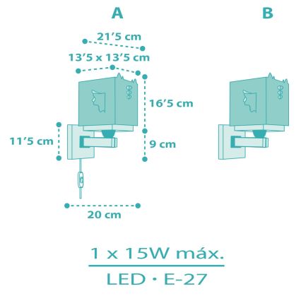 Dalber 64389 - Lasten seinävalaisin LITTLE DRAGON 1xE27/15W/230V