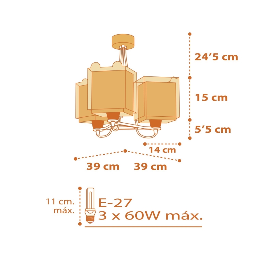Dalber 64567 - Lasten kattokruunu LITTLE TIGER 3xE27/60W/230V