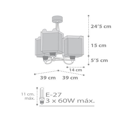 Dalber 64577 - Lasten kattokruunu LITTLE TEDDY 3xE27/60W/230V