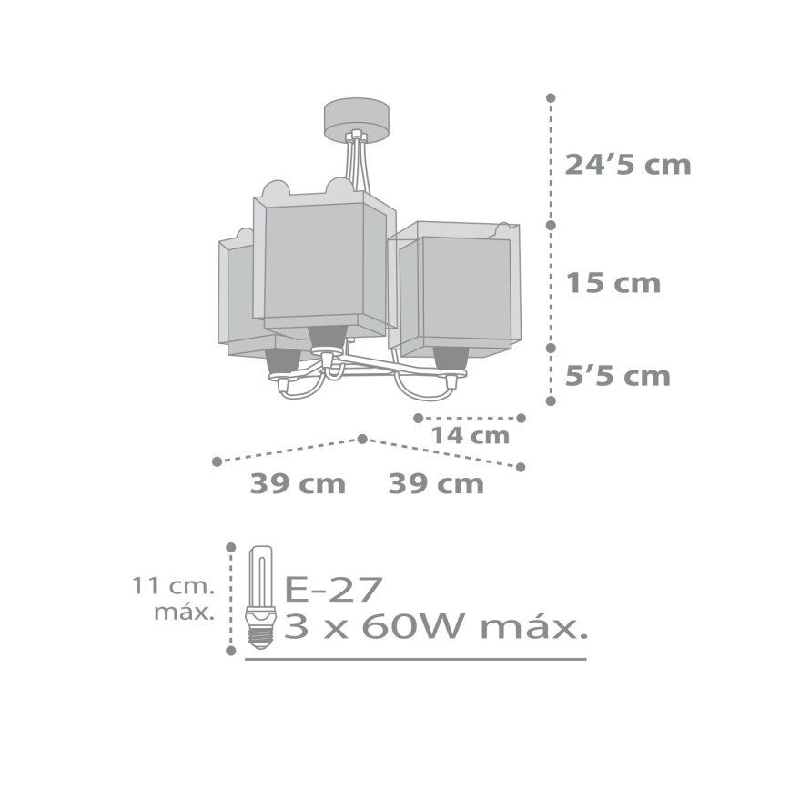 Dalber 64577 - Lasten kattokruunu LITTLE TEDDY 3xE27/60W/230V