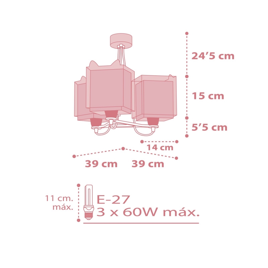 Dalber 64587 - Lasten kattokruunu LITTLE FOX 3xE27/60W/230V