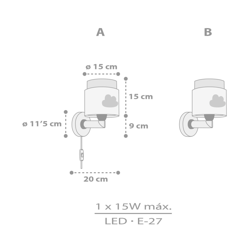 Dalber 76019E - Lasten seinävalaisin BABY DREAMS 1xE27/15W/230V harmaa