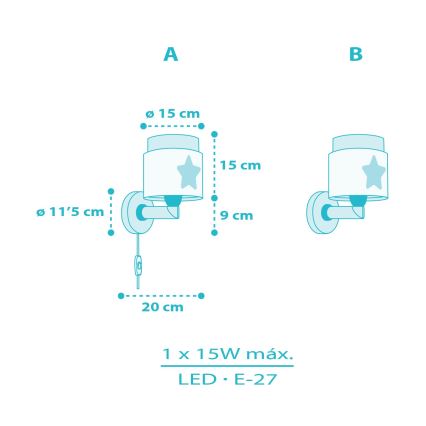 Dalber 76019T - Lasten seinävalaisin BABY DREAMS 1xE27/15W/230V sininen