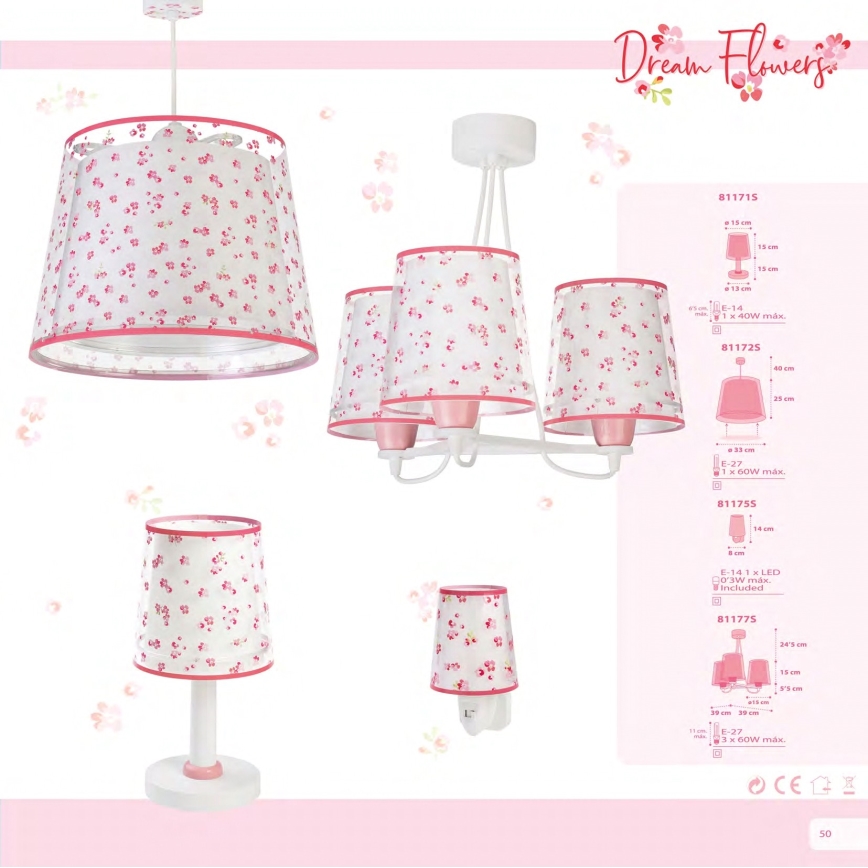 Dalber 81177S - Lasten kattokruunu DREAM FLOWERS 3xE27/60W/230V