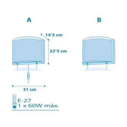 Dalber 81198T - Lasten seinävalaisin LIGHT FEELING 1xE27/60W/230V