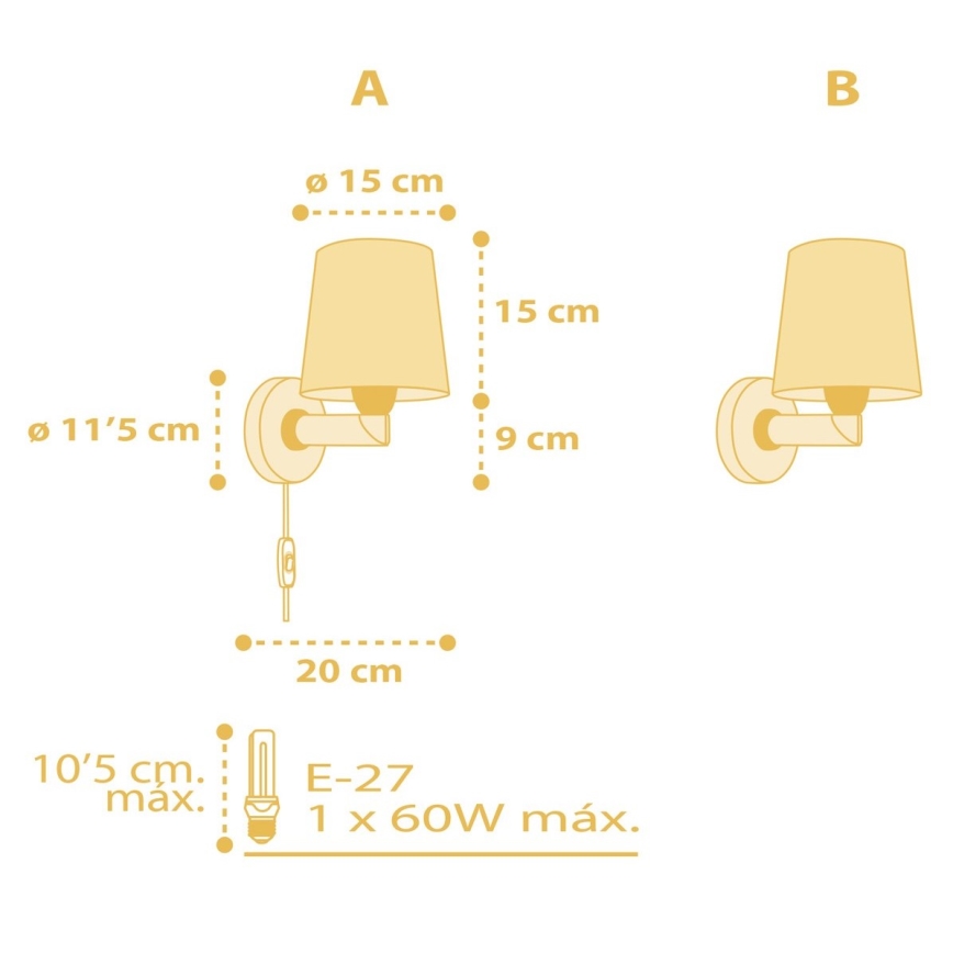Dalber 82219A - Lasten seinävalo STAR LIGHT 1xE27/60W/230V keltainen