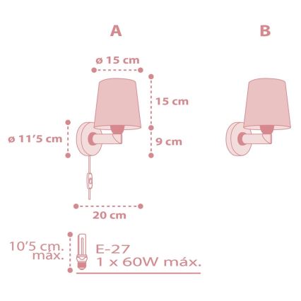Dalber 82219S - Lasten seinävalo STAR LIGHT 1xE27/60W/230V pinkki