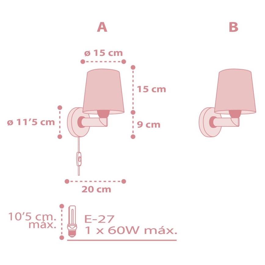 Dalber 82219S - Lasten seinävalo STAR LIGHT 1xE27/60W/230V pinkki