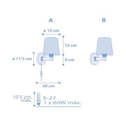 Dalber 82219T - Lasten seinävalo STAR LIGHT 1xE27/60W/230V sininen
