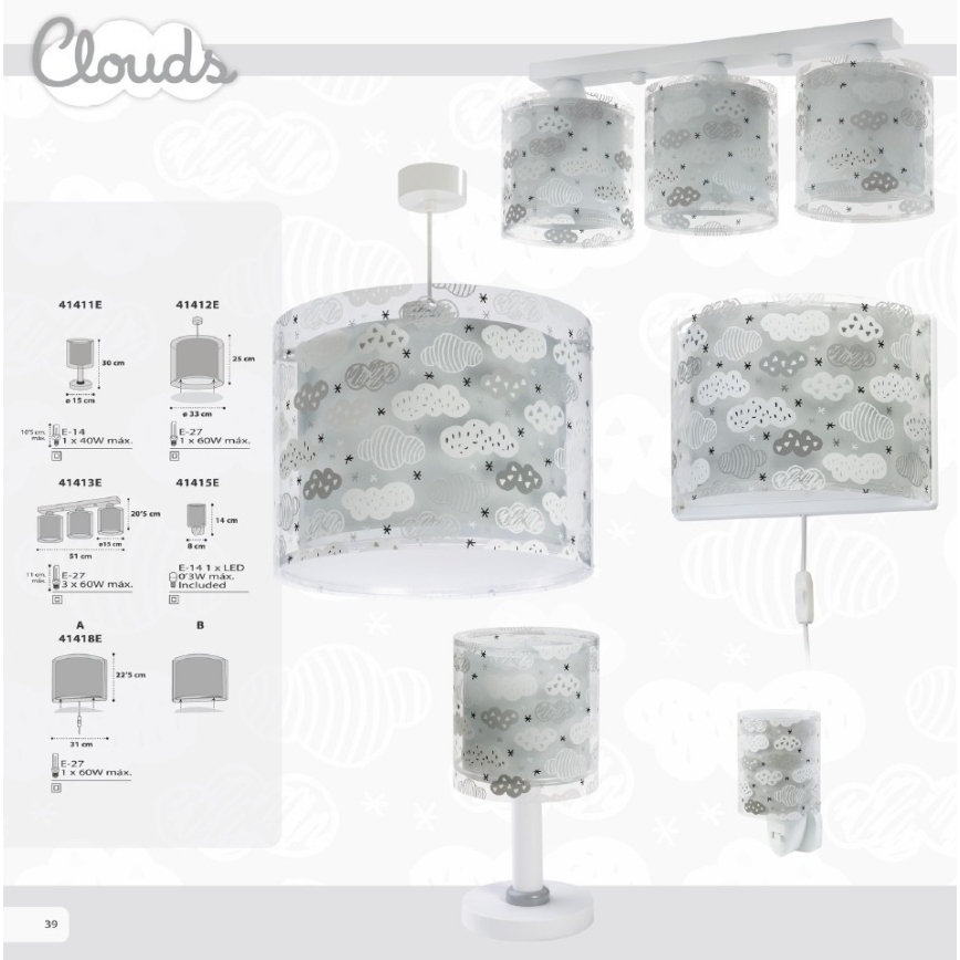 Dalber D-41412E - Lasten kattokruunu CLOUDS 1xE27/60W/230V