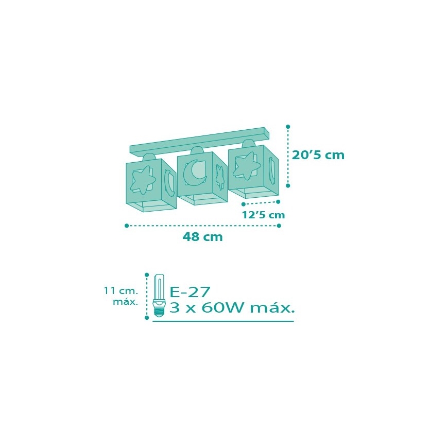 Dalber D-63233NH - Lasten kattovalaisin MOONLIGHT 3xE27/60W/230V