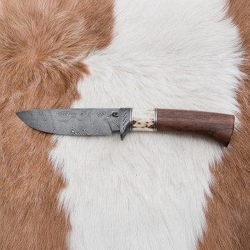 Damaskos metsästysveitsi 11,8 cm saksanpähkinä/poronsarvet